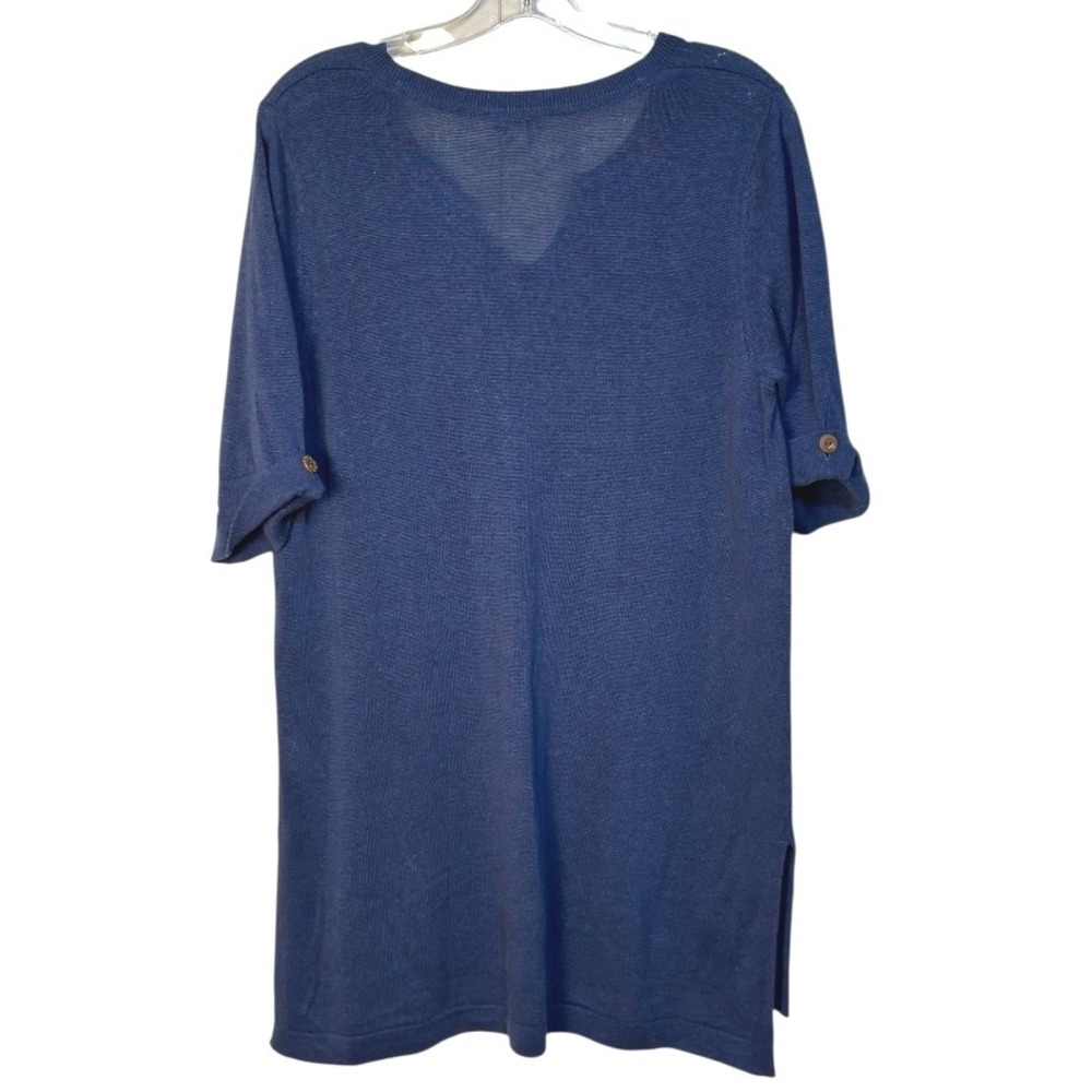 J Jill Knit Tunic Top Button Sleeve Detail Casual Blue V Neck Layering M - Picture 2 of 5